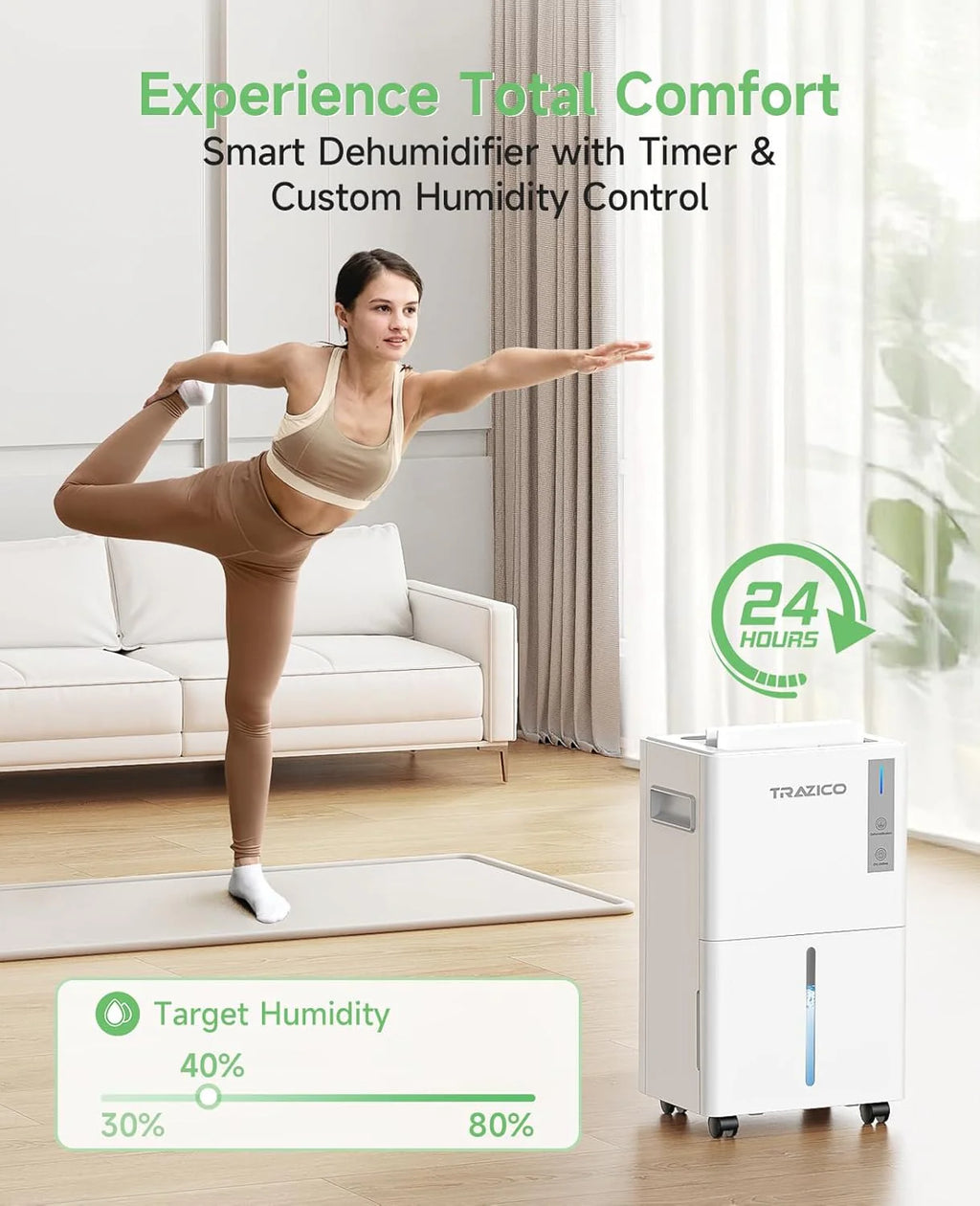 1500 Sq.ft Dehumidifier for Basement 21 Pint Dehumidifiers for Home Large Room with Drain Hose, Smart Humidity Control, 3 Modes, 24H Timer, Auto Defrost, Ideal for Bedrooms, Bathroom, White