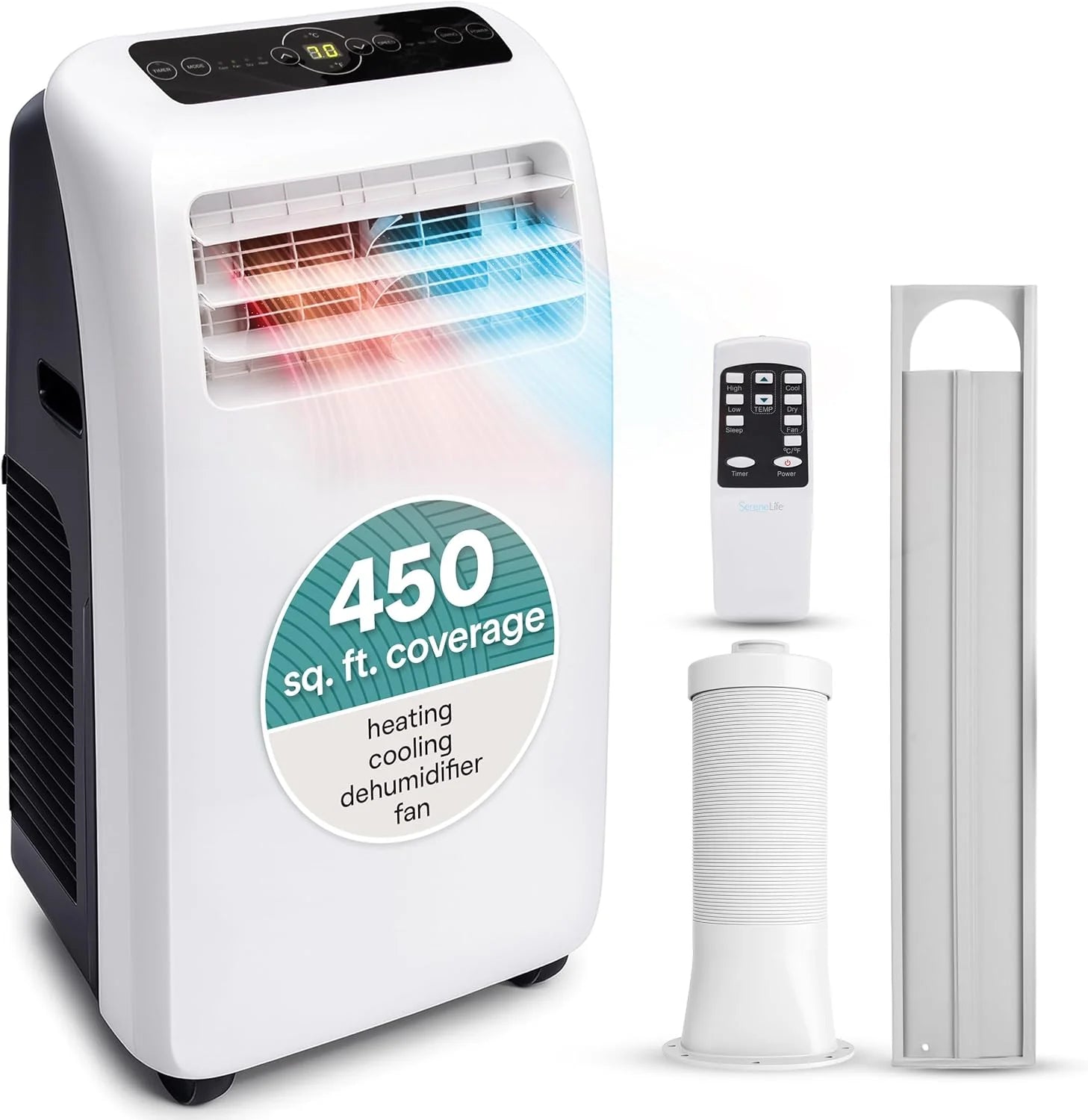 SereneLife Small Air Conditioner Portable 12,000 BTU with Built-in Dehumidifier - Portable AC Unit for Rooms up to 550 sq ft - Remote Control, Window Mount Exhaust Kit