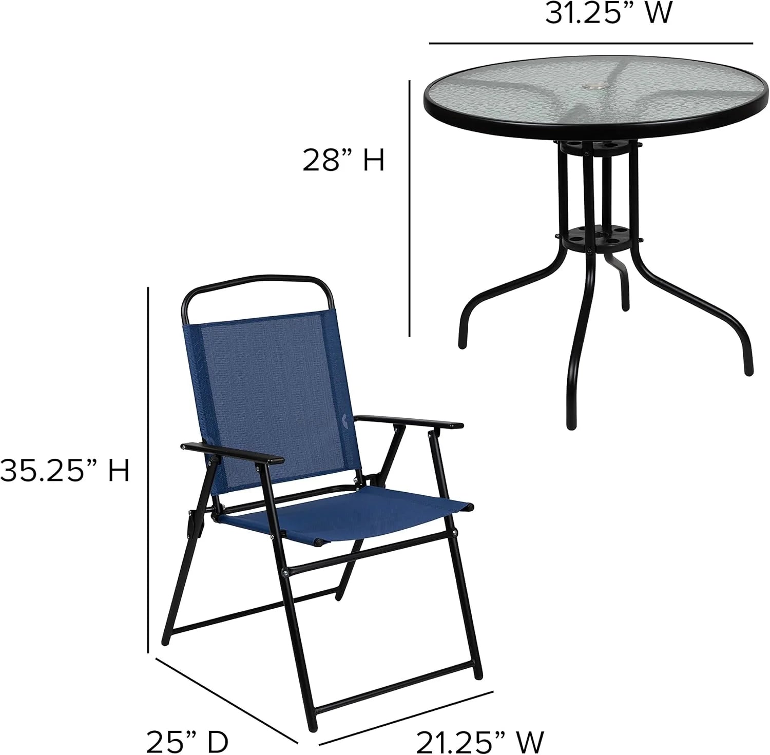 EMMA + OLIVER 6 Piece Brown Patio Garden Set with Umbrella Table and Set of 4 Folding Chairs
