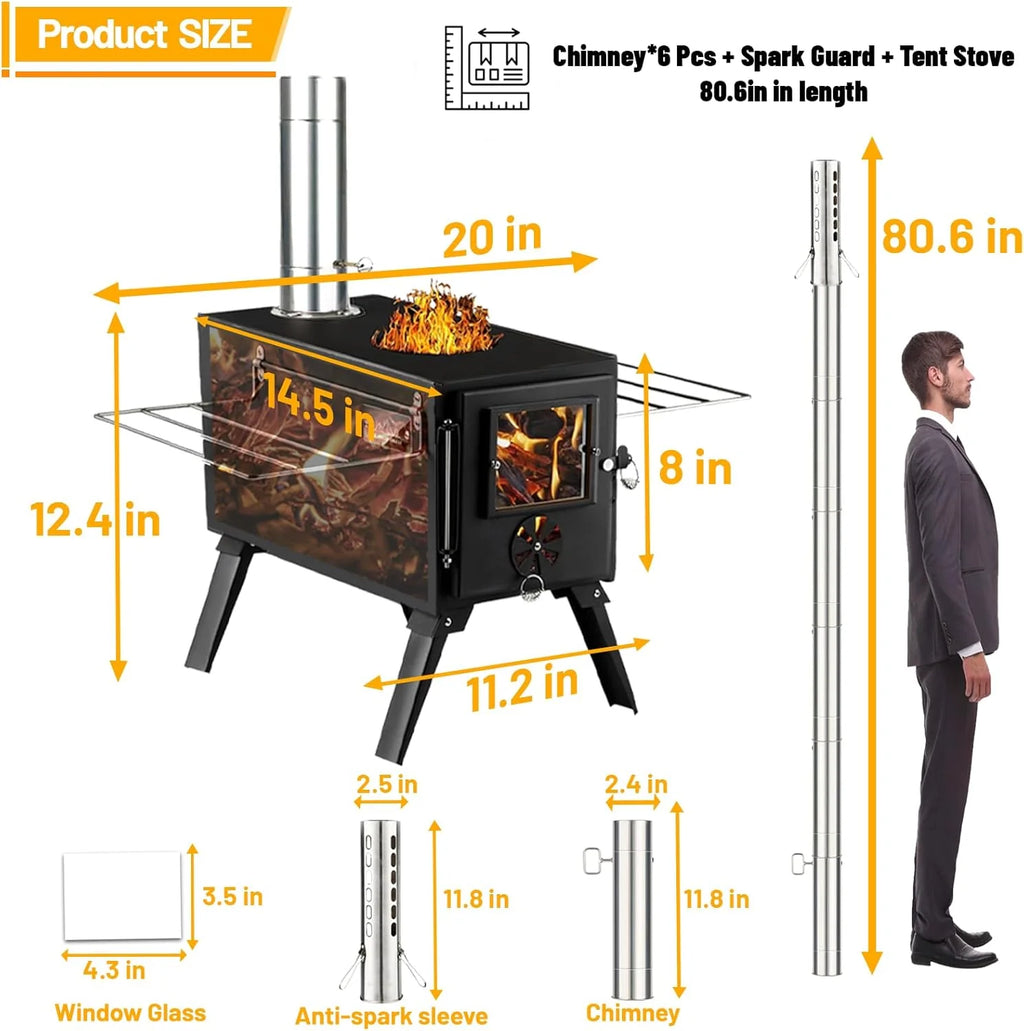 Hot Tent Stove Wood Stove, Small Wood Stove for Outdoor Heating and Cooking, Ice Fishing, Hunting