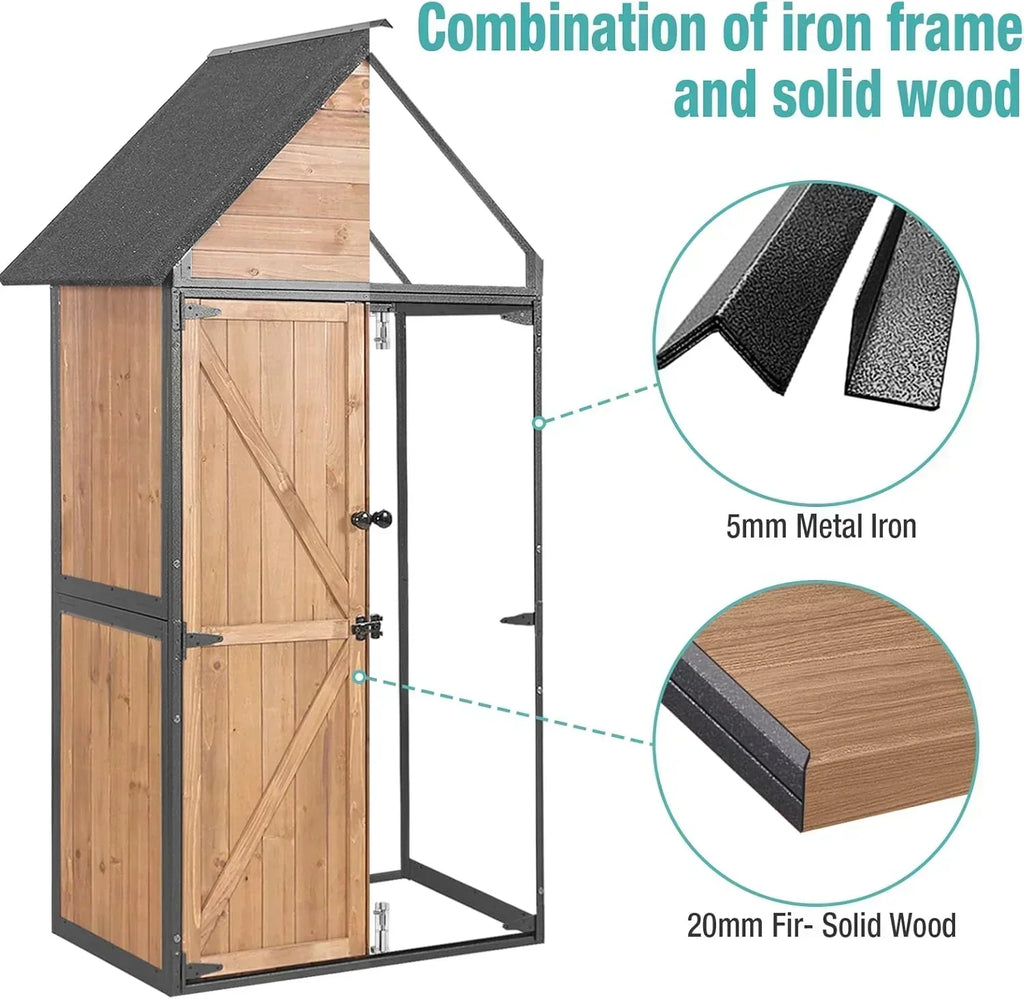 Sheds Outdoor Storage Garden Shed with Metal Frame Structure Adjustable Shelves Capacity Storage