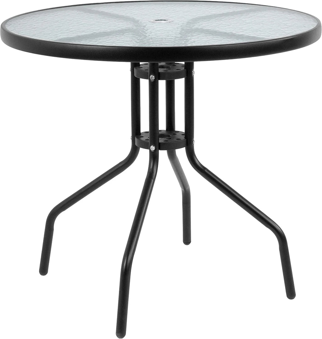 EMMA + OLIVER 6 Piece Brown Patio Garden Set with Umbrella Table and Set of 4 Folding Chairs