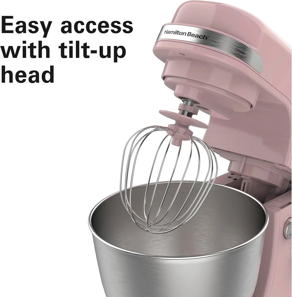 Hamilton Beach Electric Stand Mixer, 4 Quarts, Dough Hook, Flat Beater Attachments, Splash Guard 7 Speeds with Whisk, Black