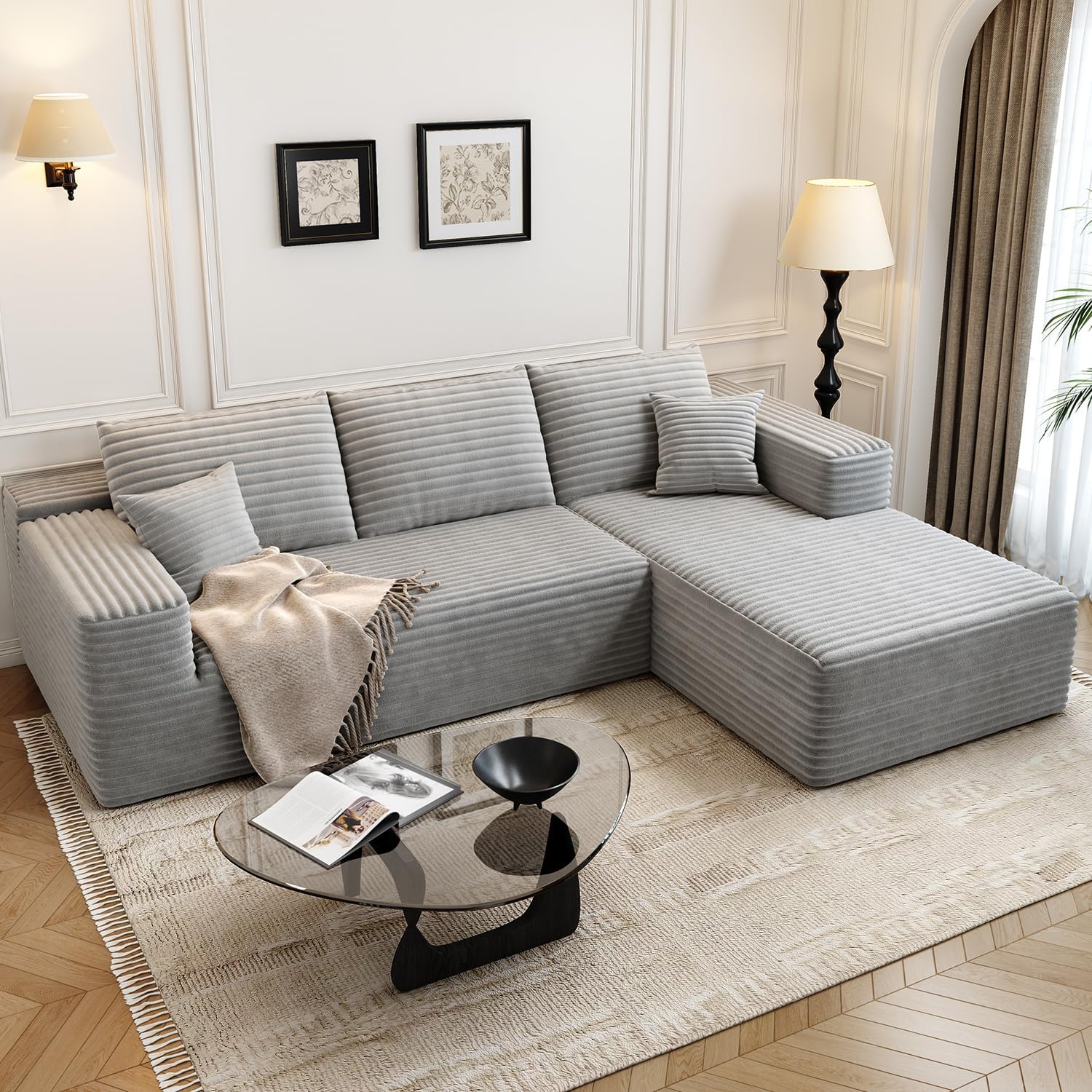 107.5 inch Cloud Modular Sectional Sofa with L-Shaped Chaise Lounge, Modern Minimalist Upholstered Sofa Deep Seating Corner Sofa