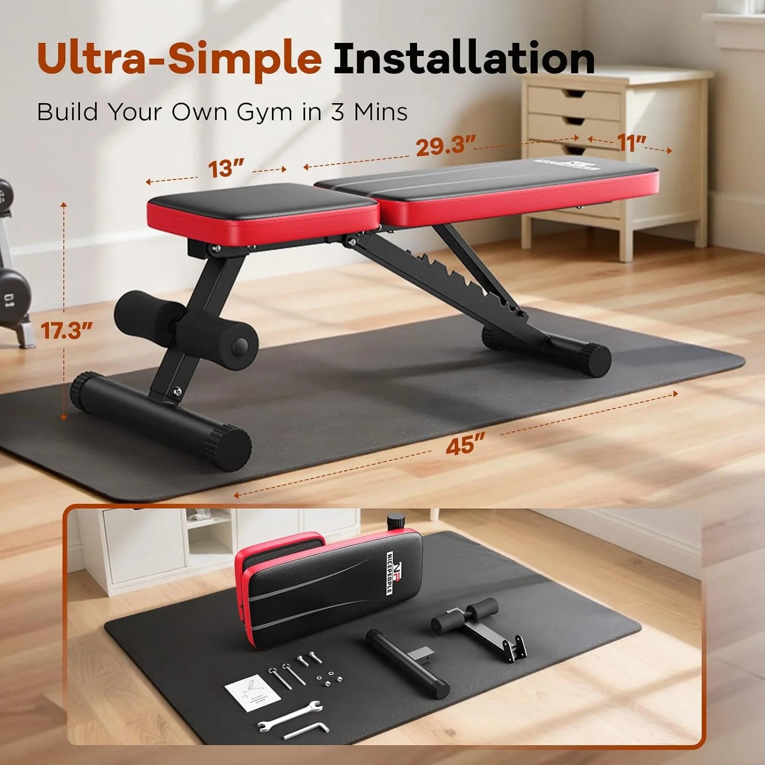 Basic Weight Bench for Home Gym, Foldable Workout Bench with 8 Backrests, 660LBS Weight Capacity Adjustable Bench