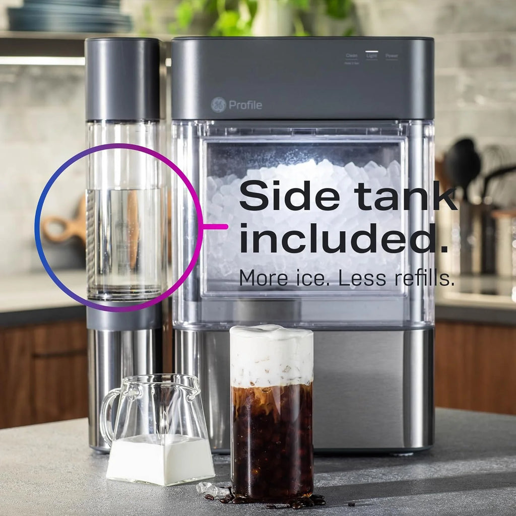 GE Profile Opal 2.0 with 0.75 Gallon Tank, Chewable Crunchable Countertop Nugget Ice Maker, Scoop included, 38 lbs in 24 hours, Pellet Ice Machine with WiFi & Smart Connected, Black Stainless Steel