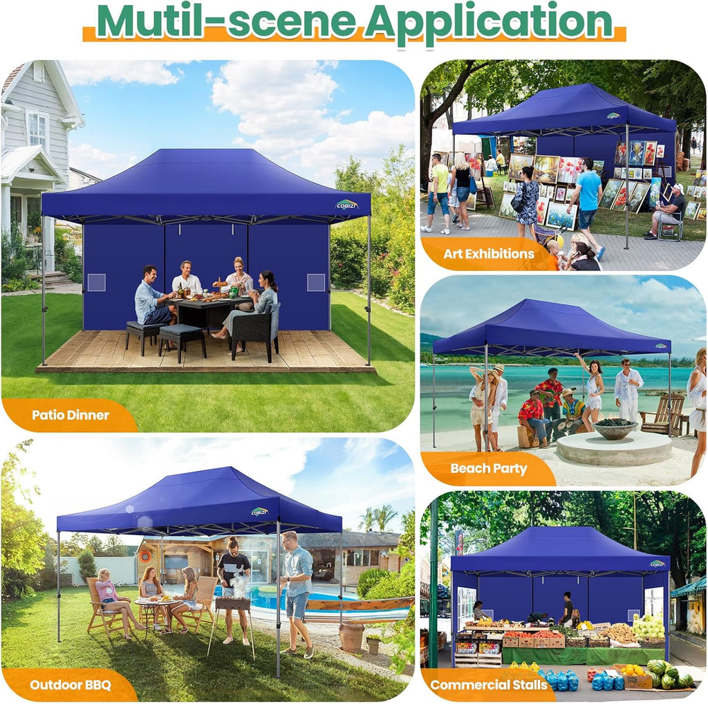 COBIZI 10x20 Heavy Duty Pop up Canopy Tent with 6 sidewalls Easy Up Commercial Outdoor Canopy Wedding Party Tents for Parties All Season Wind & Waterproof Gazebo with Roller Bag,Black(Frame Thickened)
