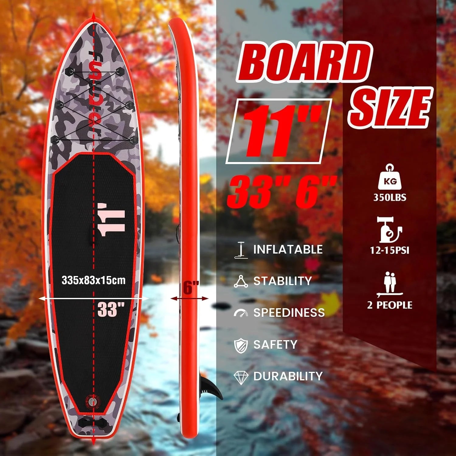 FunWater Inflatable Stand Up Paddle Board with Premium SUP Paddle Accessories, Non-Slip EVA Deck, 11'/10'6' Paddle