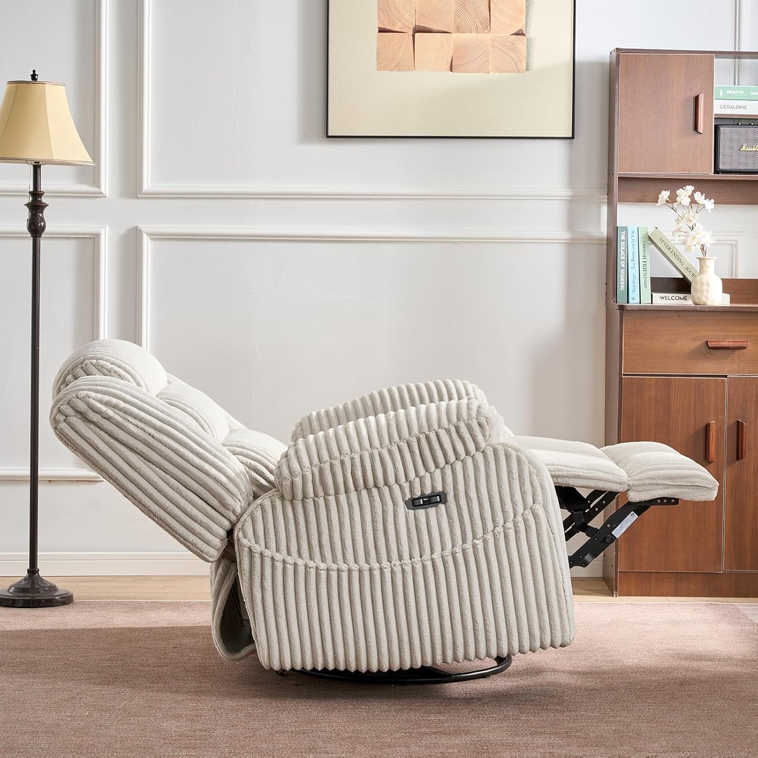 Electric rotary rocker lounge chair for adults with massage and calories, USB and C charging ports