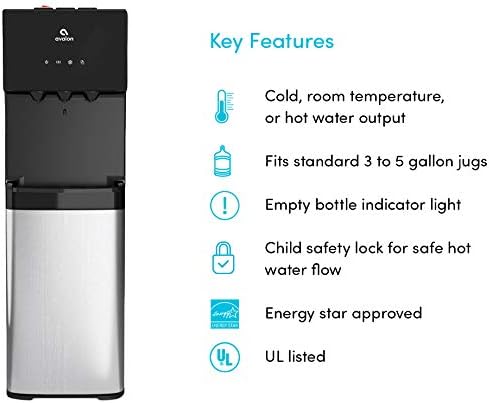 Avalon Bottom Loading Water Cooler Water Dispenser with BioGuard- 3 Temperature Settings - Hot, Cold & Room Water, Durable Stainless Steel Construction, Anti-Microbial Coating- UL Listed