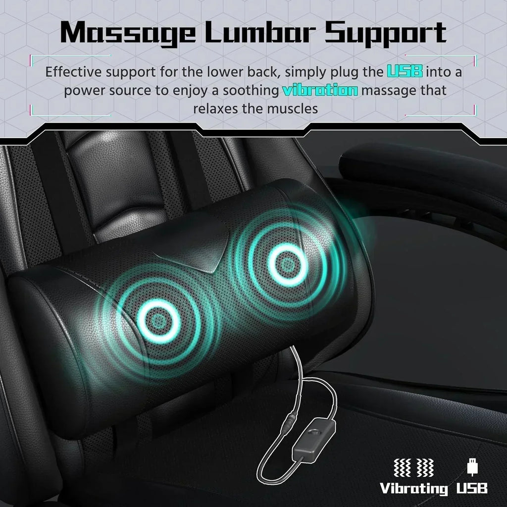 Gaming Chair with Massage Lumbar Support and Footrest Height Office Gaming Chair