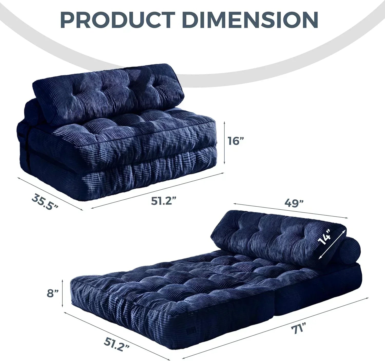 MAXYOYO Folding Sofa Bed Convertible Sleeper Chair with Pillow Foldable Mattress with Back Support