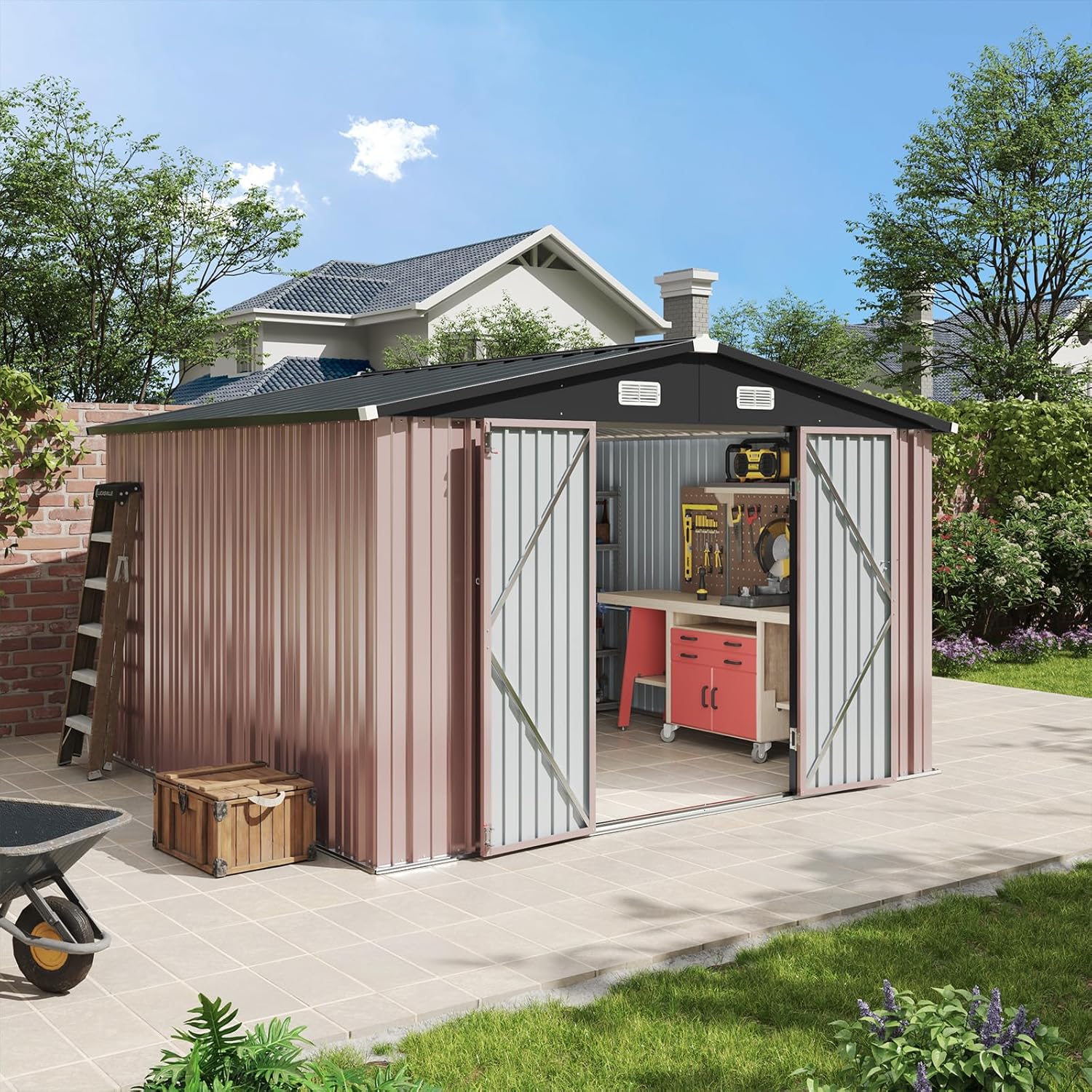 Aoxun 6.2x4 FT Shed Outdoor Storage Shed Metal Garden Shed Sloping Roof Tool Shed Bike Shed