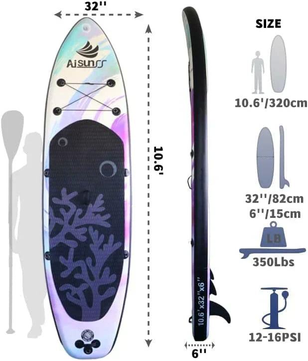 Inflatable wide SUP board with SUP carrying bag hand pump 10L waterproof bag