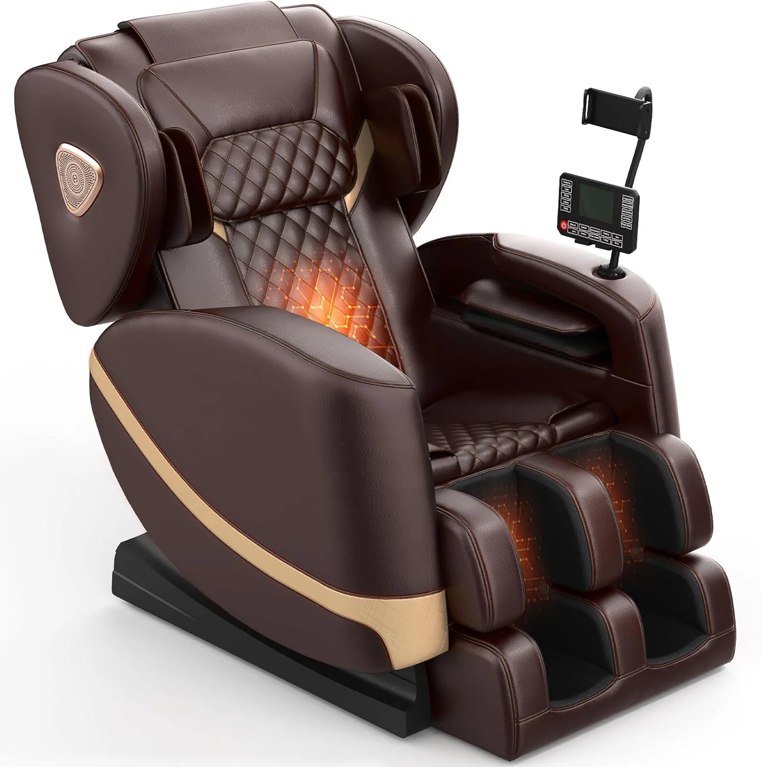 2025 Massage Chair Full Body, Zero Gravity Massage Chair with 10 Fix Rollers, Heating, Foot Massage, Auto Modes, Bluetooth Speaker, Touch Screen Controller (Black & Brown)