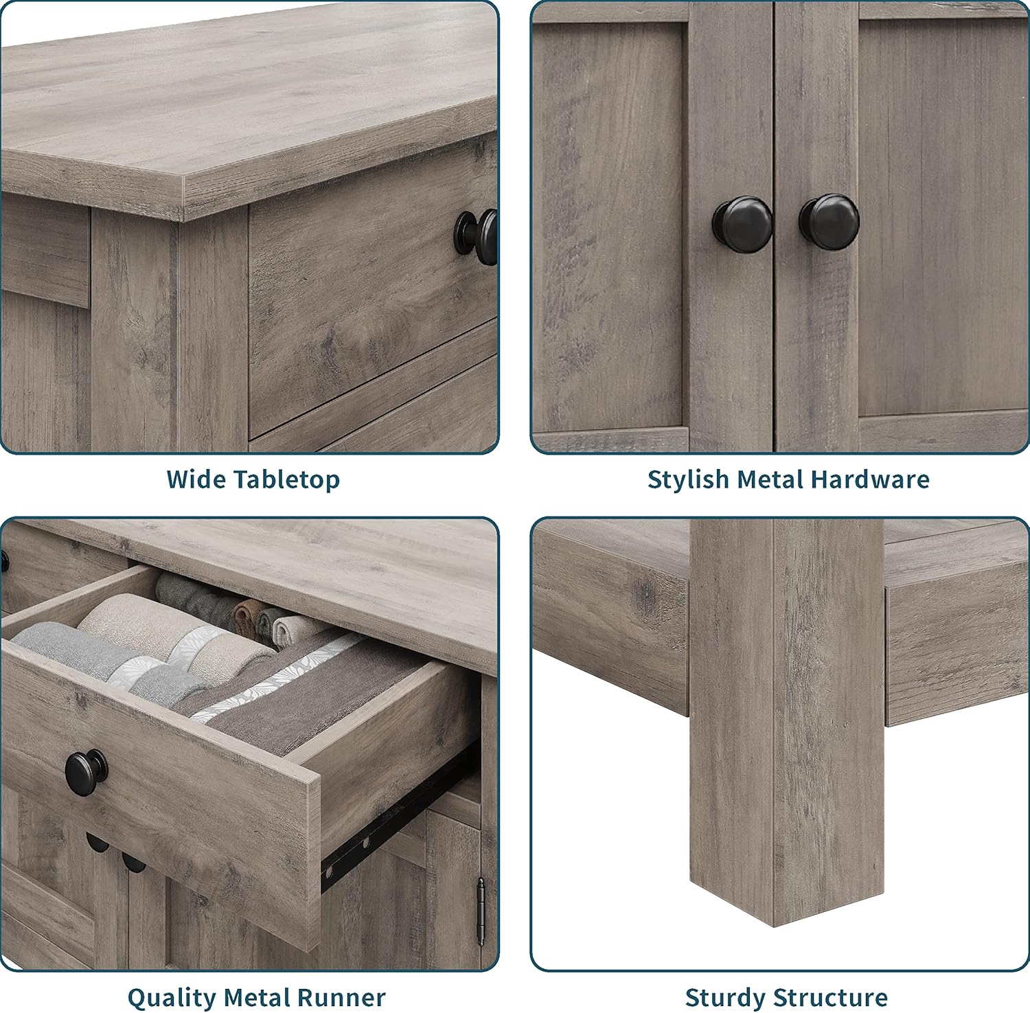 Farmhouse style console table coffee bar, entry table with storage rack, sofa table buffet sideboard