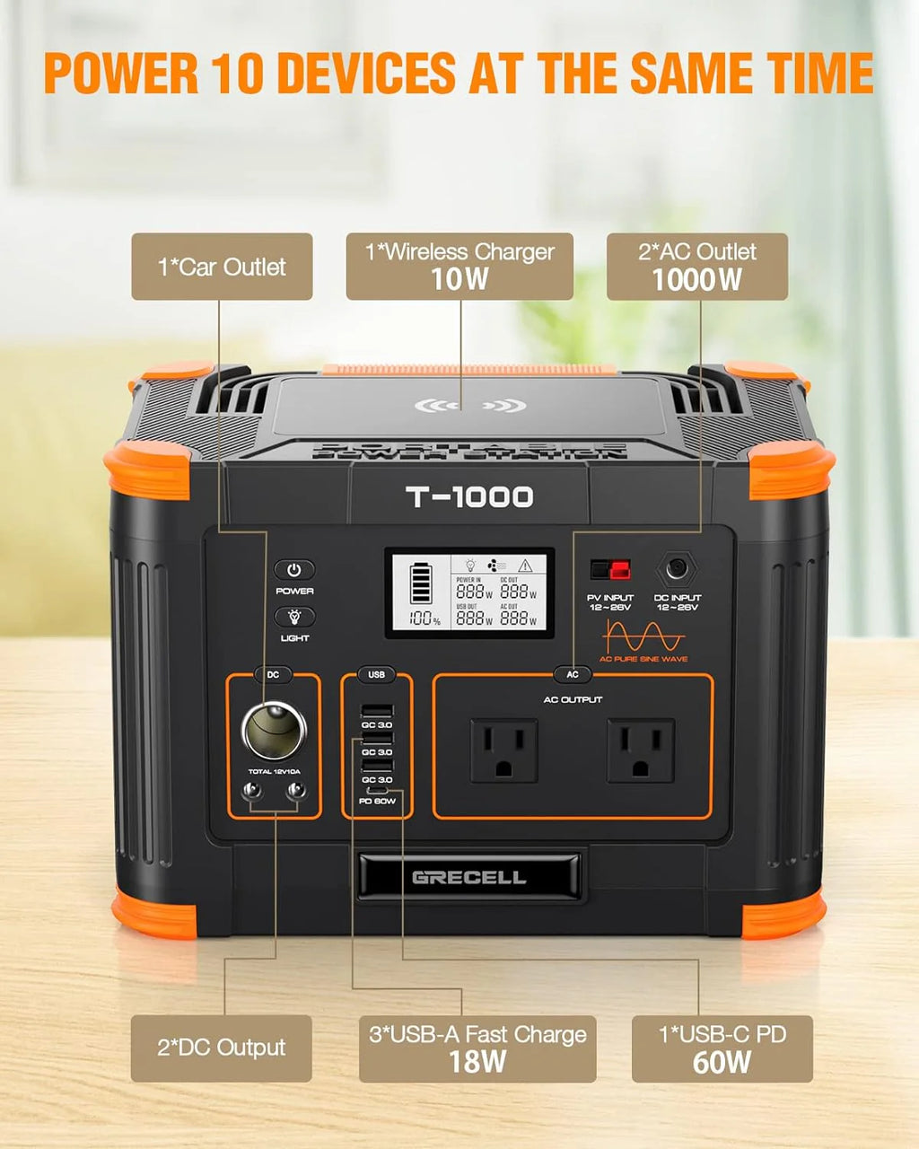 Portable Power Station 300W (Peak 600W),230.88Wh Solar Generator with 60W USB-C PD Output, 110V Pure Sine Wave AC Outlet Backup Lithium Battery for Outdoors Camping Travel Home Blackout