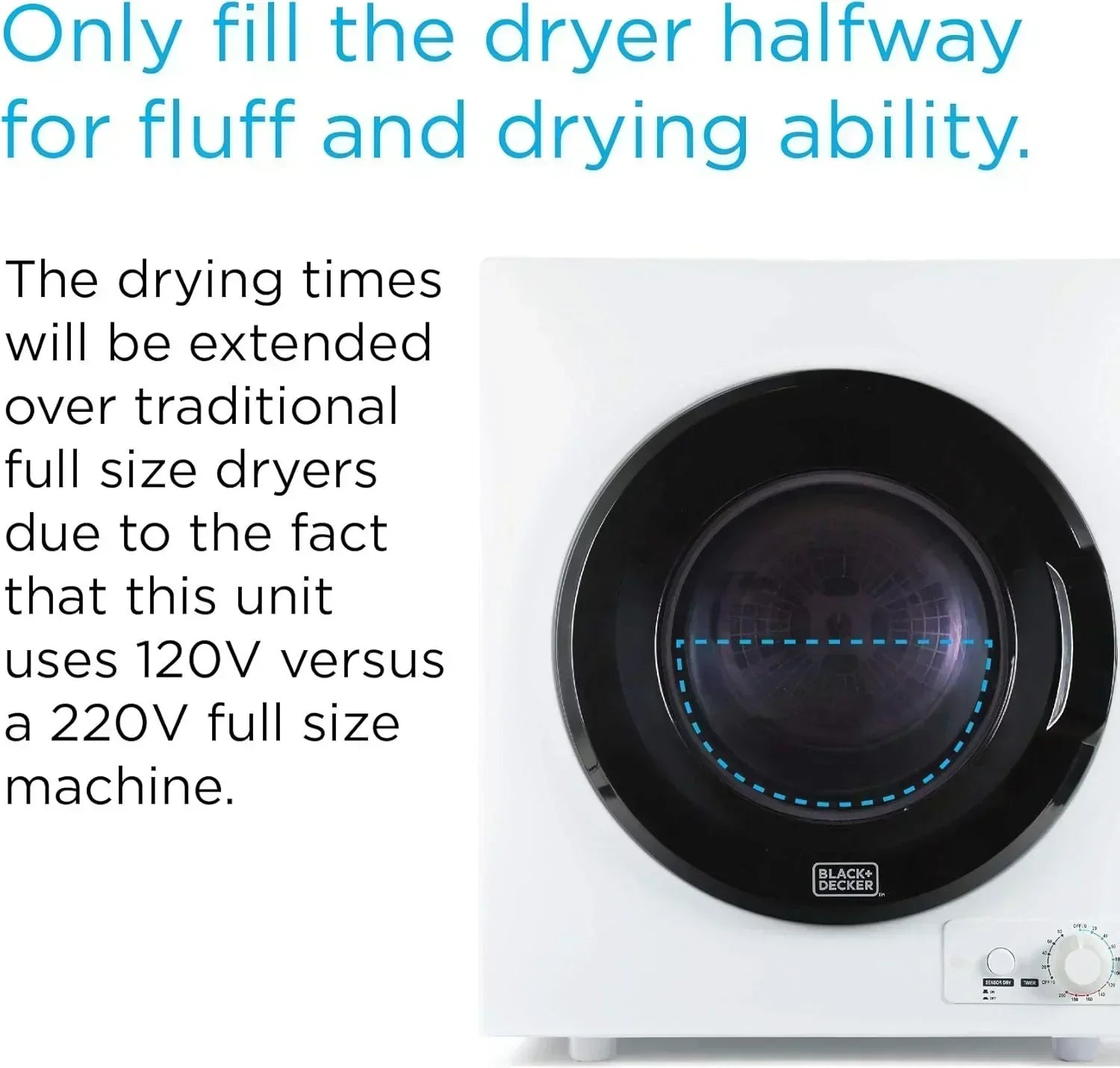 Compact Clothes Dryer 1.5 Cu. Ft. 850W Electric Dryer 120V Vented Dryer Stainless Steel Drum