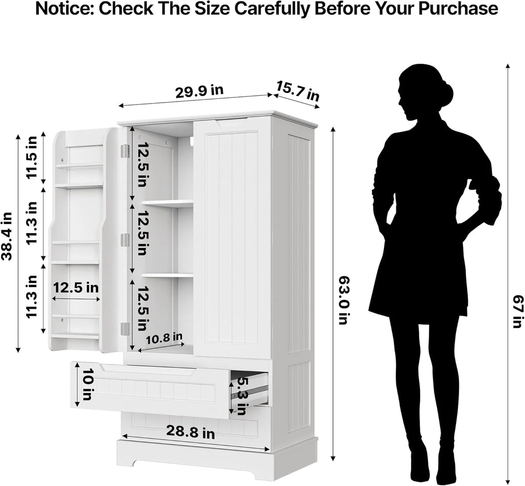 Gizoon Kitchen Pantry Cabinet with Drawers Freestanding Bathroom Storage Cabinet with Doors and Shelves, 47 Inch Small Pantry Cabinet