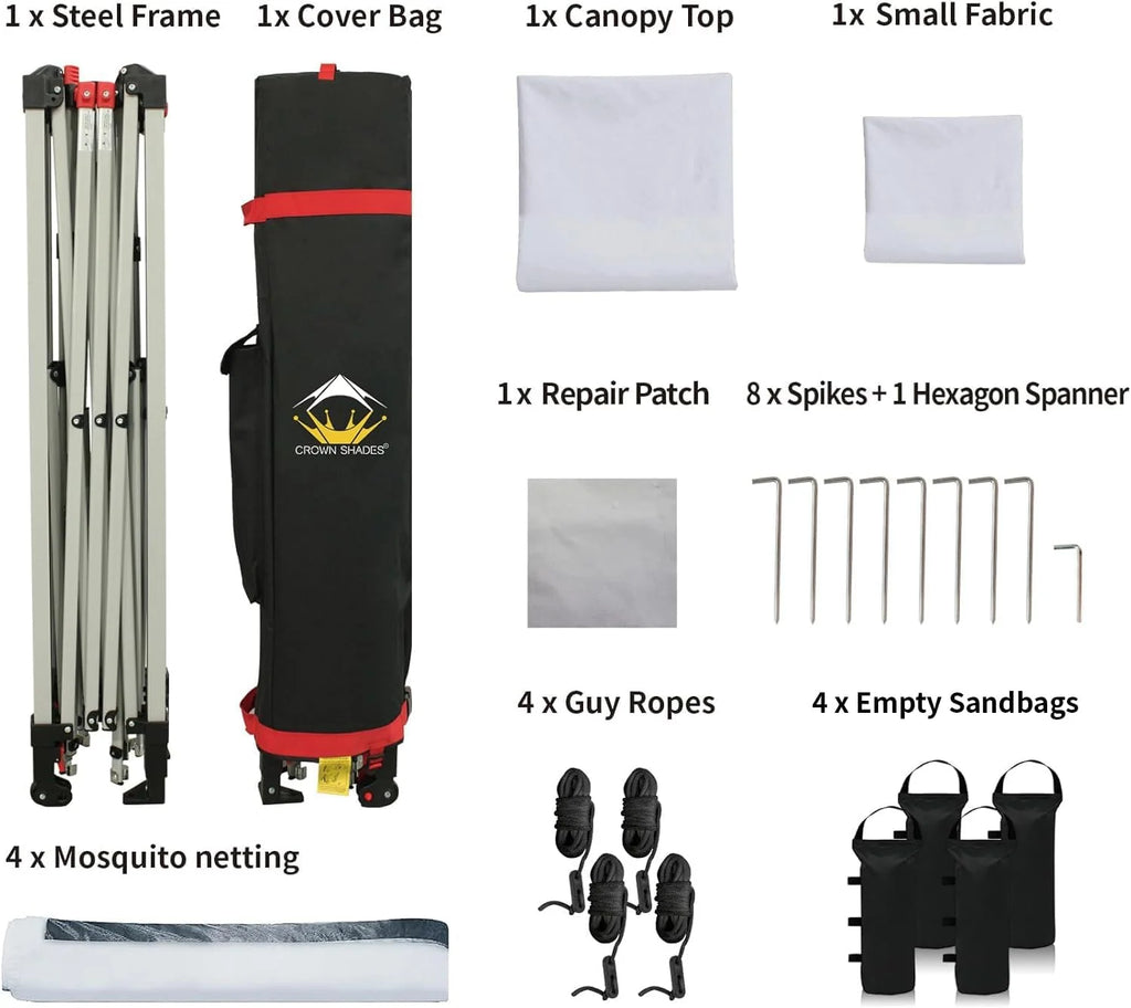 CROWN SHADES 13x13 Pop Up Gazebo, Canopy Tent, Gazebos on Clearance - Outdoor Gazebo for Backyard & Patio Furniture - Carpa Pop Up Tent with Wheeled STO-N-Go Cover Bag (White)