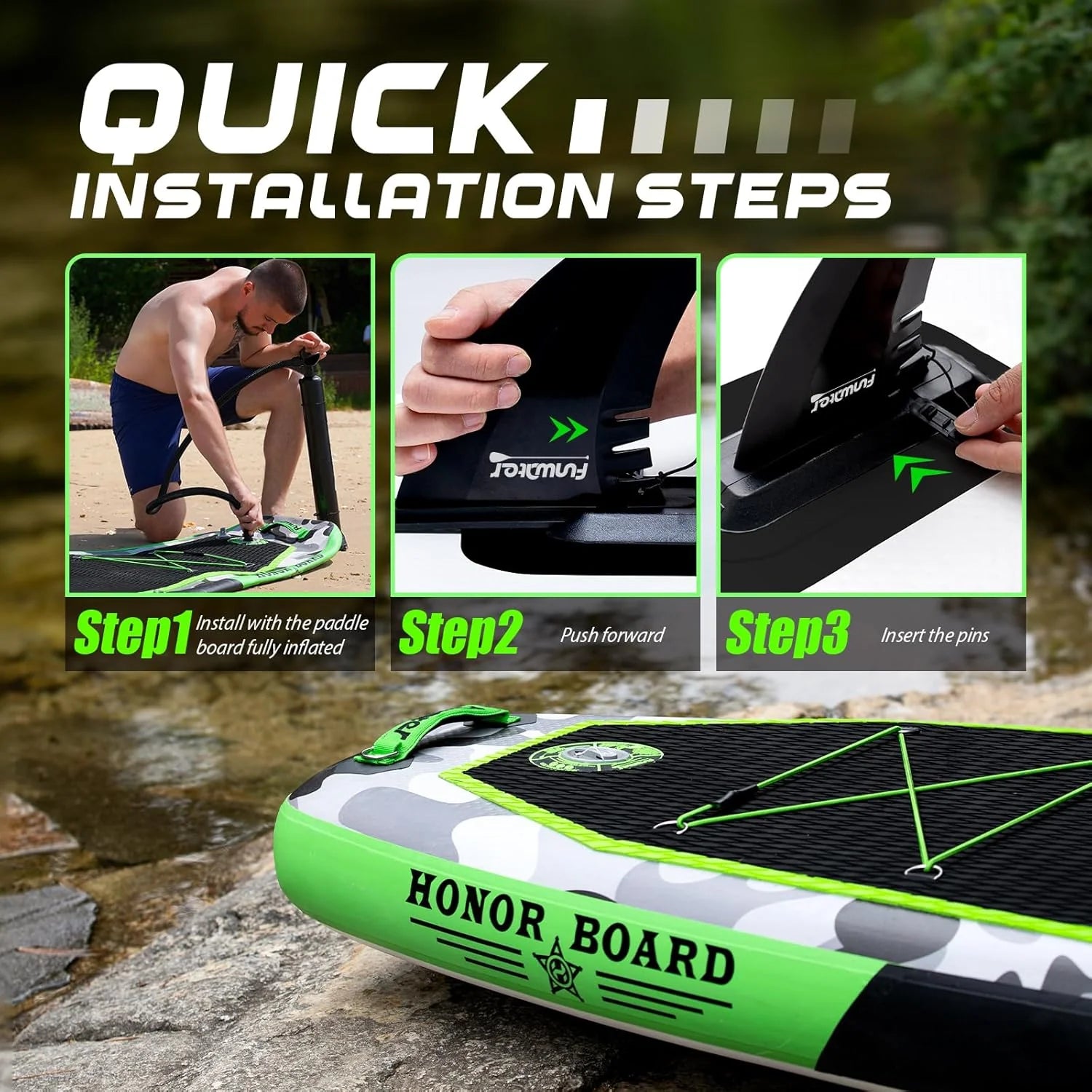 FunWater Inflatable Stand Up Paddle Board with Premium SUP Paddle Accessories, Non-Slip EVA Deck, 11'/10'6' Paddle