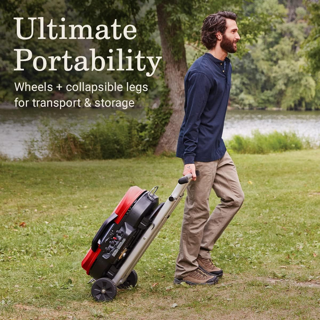 RoadTrip 285 Portable Stand-Up Propane Grill with 3 Adjustable Burners & Instastart Ignition, 20,000 BTUs of Power for Outdoor Cooking, Camping, Tailgating, Grilling, BBQs, & More