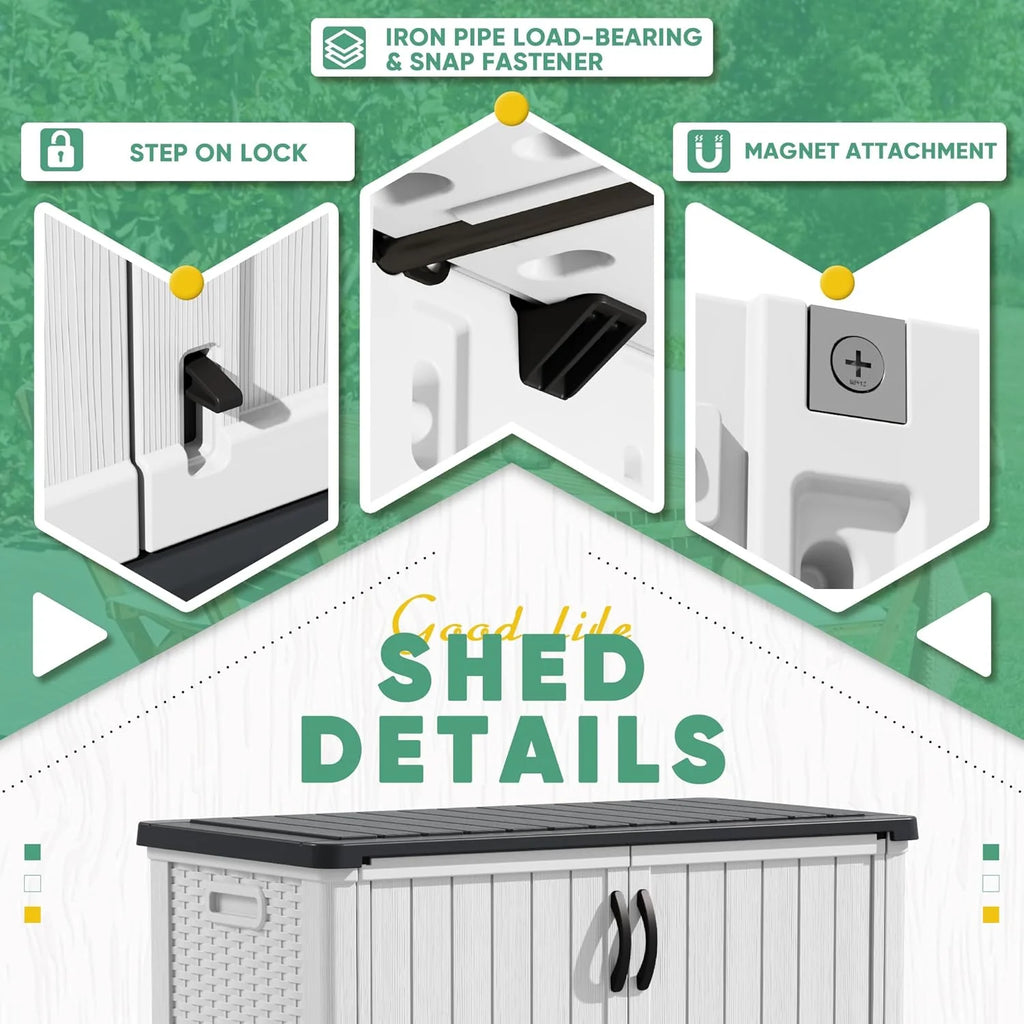 Devoko Outdoor Storage Cabinet 26 Cu Ft with Lockable Doors, Horizontal Storage Shed Waterproof Patio Tools Storage Box