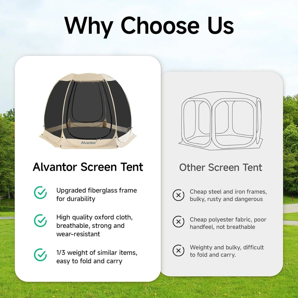 Alvantor Screen House Gazebo, 6-10-15 Person Pop Up Igloo Screened Canopy Tent with Mosquito Netting Sides, Instant UV Resistant Sun Shelter for Garden, Patio, Backyard