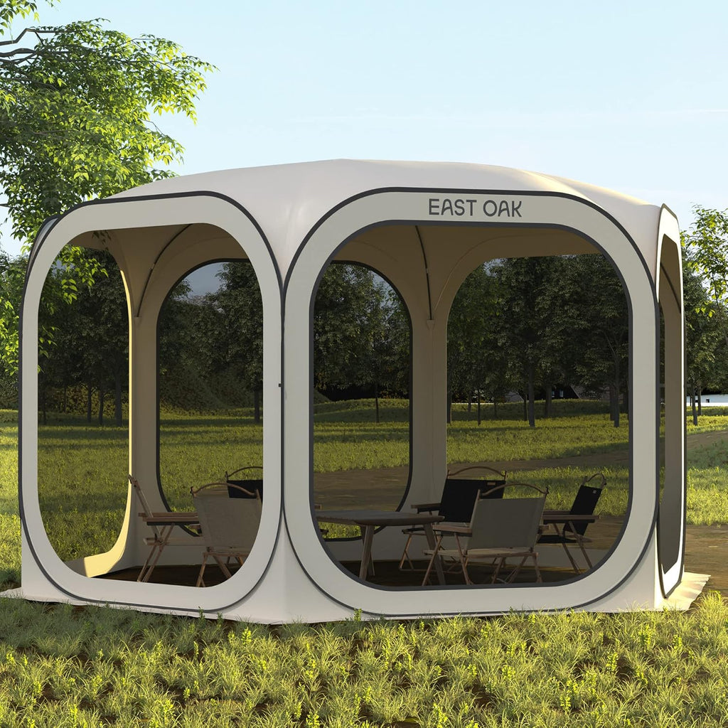 EAST OAK Screen House Tent Pop-Up, Portable Screen Room Canopy Instant Screen Tent 10 x 10 FT with Carry Bag for Patio, Backyard, Deck & Outdoor Activities, Beige