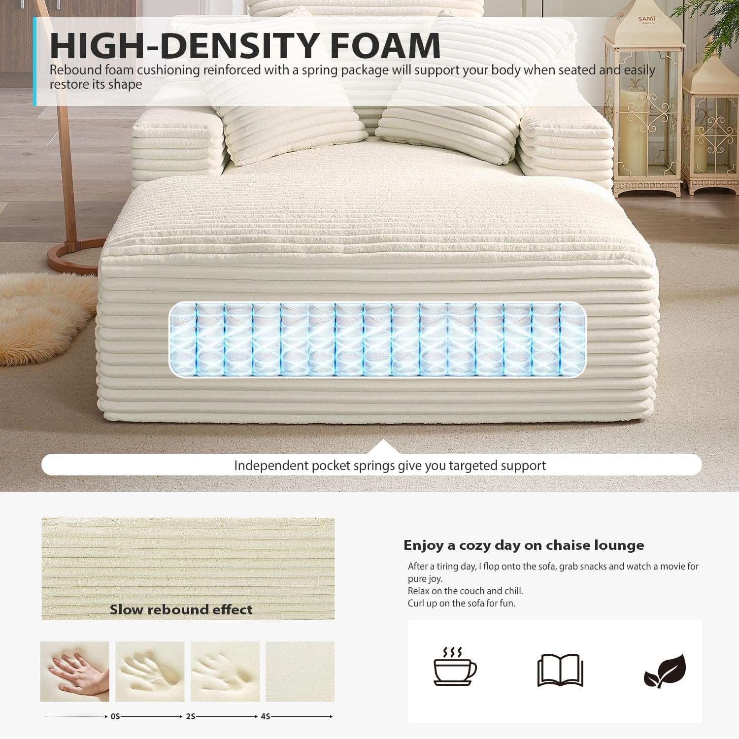 50-inch indoor recliner, oversized corduroy upholstered boneless sofa bed, deep sleeper sofa reading chair, cloud sofa, living room sofa
