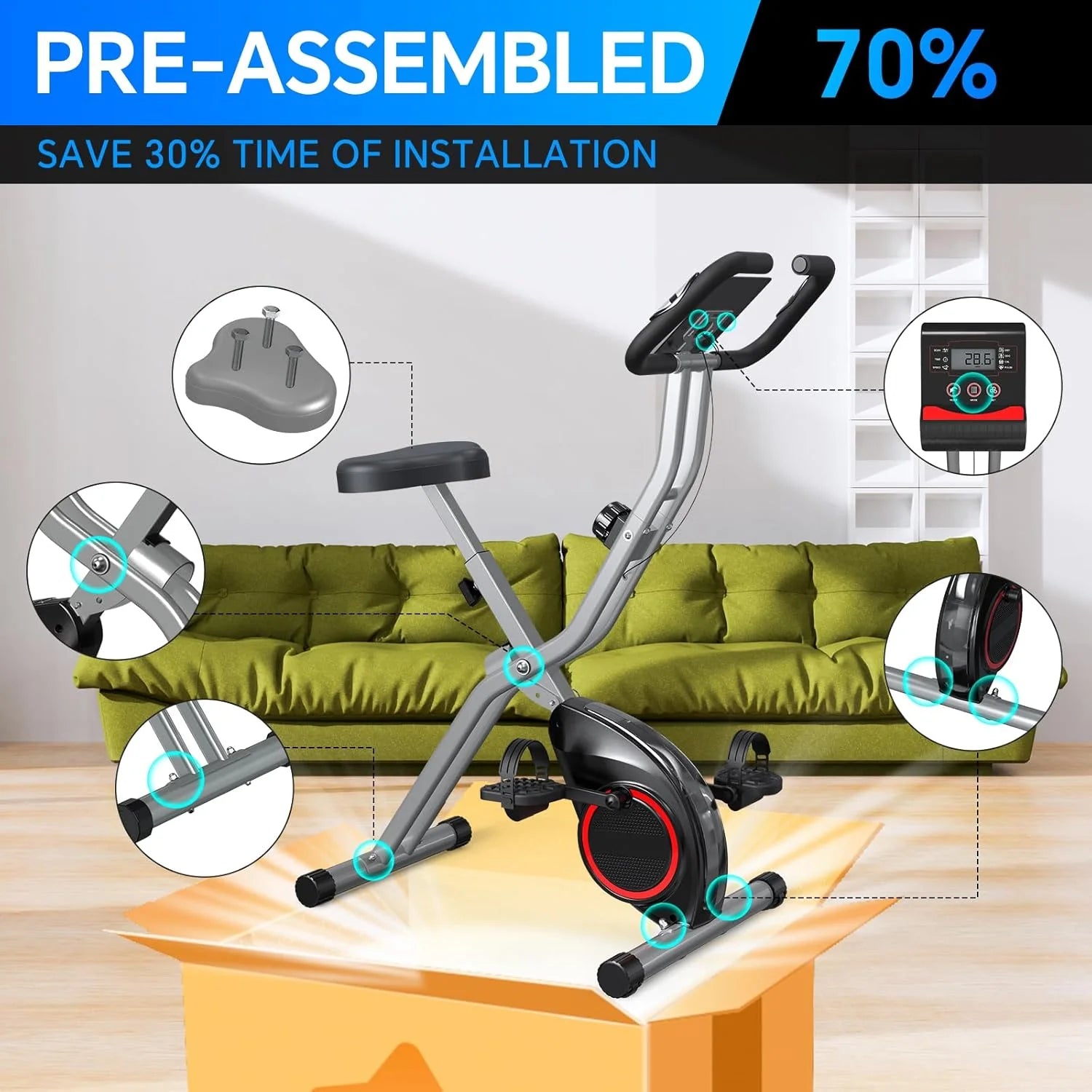 Foldable Exercise Bike Stationary Bikes for Home, 5 IN 1 Indoor Workout Bike, Cycling Bike with 16-Level Quiet Magnetic Resistance, 6.6 LBS Flywheel and 300LBS Capacity, 2025 Designed 817 X-bike