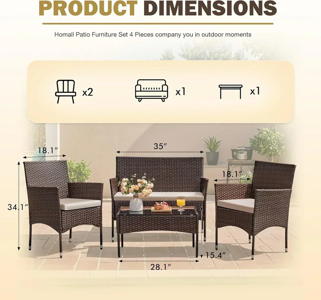 4 piece outdoor patio furniture set rattan chair wicker set