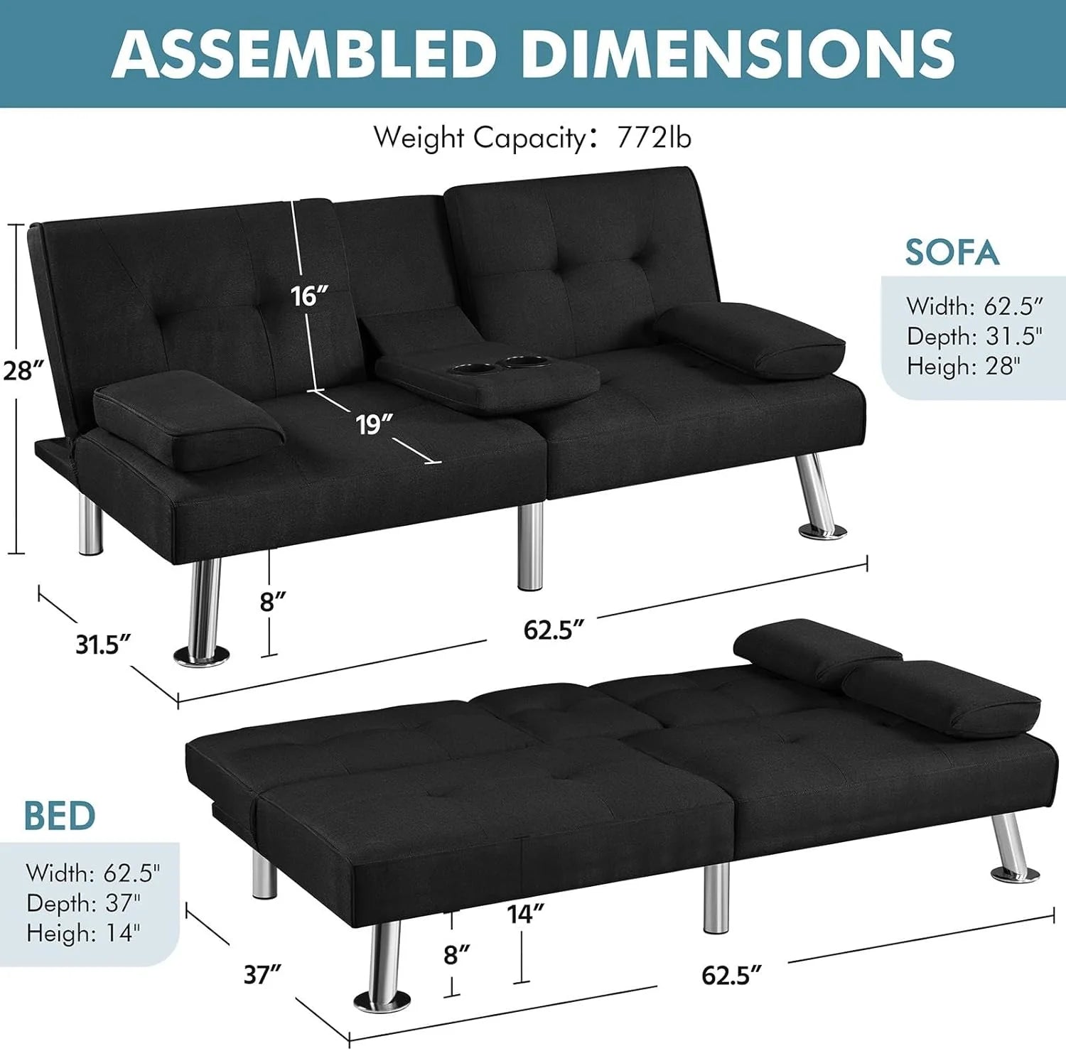 Convertible Sofa Bed Modern Imitation Leather Home Recliner Flip Double Sofa Folding Sofa Bed Guest Bed