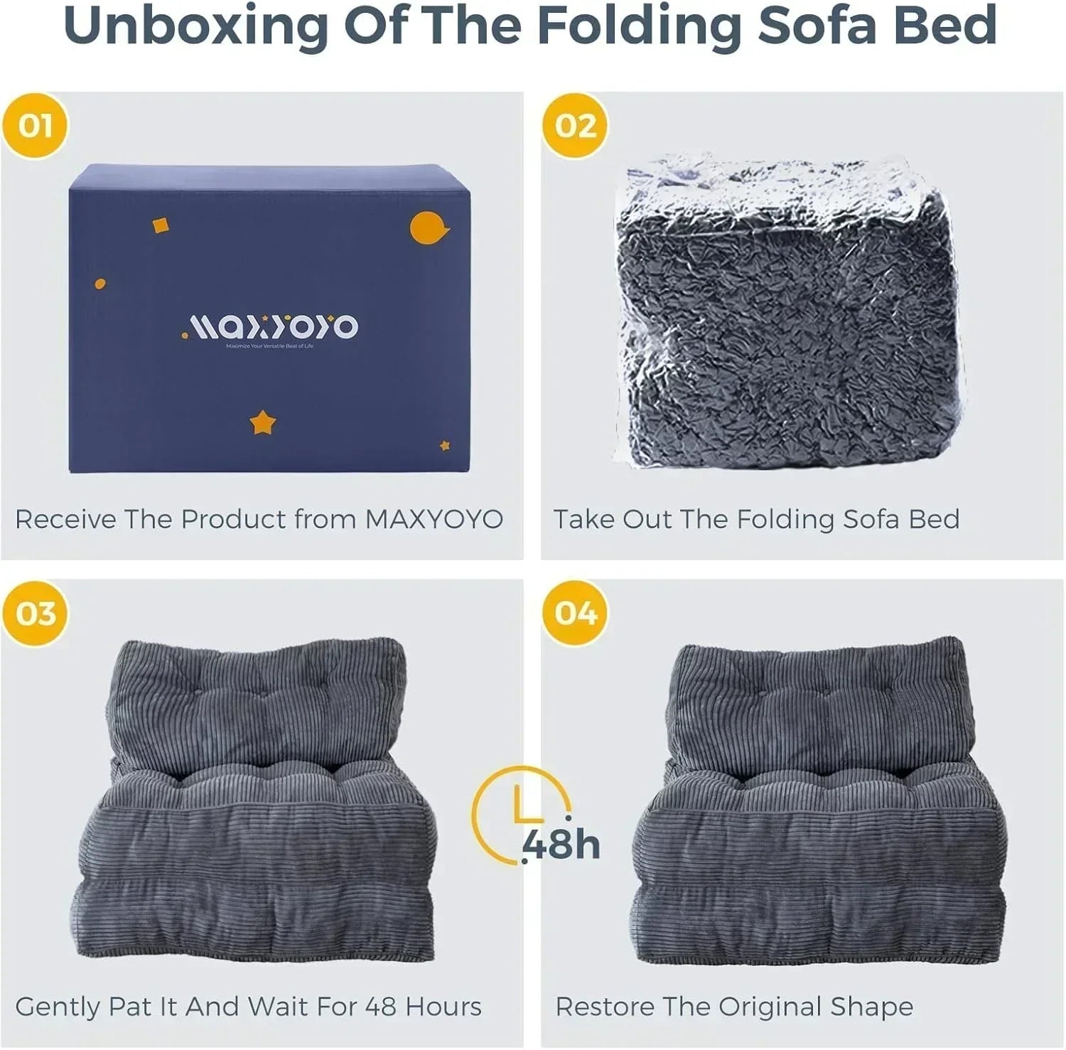 MAXYOYO Folding Sofa Bed Convertible Sleeper Chair with Pillow Foldable Mattress with Back Support