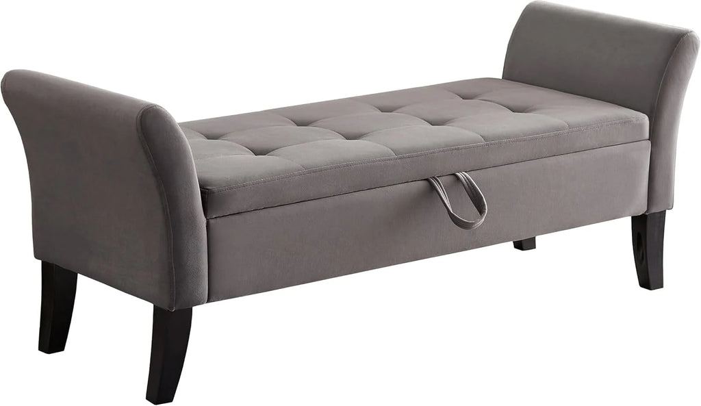 Furniliving Modern Storage Ottoman Bench, Sherpa Ottoman End of Bed Bench with Solid Wood Legs Upholstered Ottoman Benches with Storage Indoor Bench