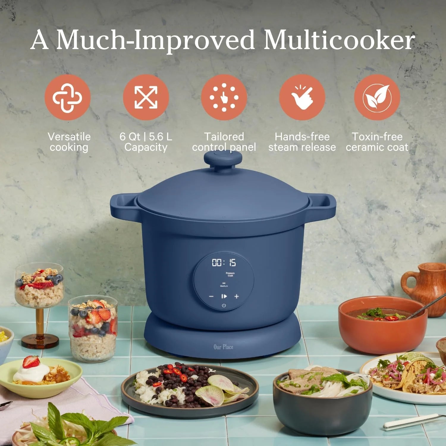 Our Place Dream Cooker | 6-quart Multicooker | 4 Versatile Modes | Pressure Cook, Slow Cook, Sear & Saute, Keep Warm | Hands-Free Steam Release | Tailored Control Panel | Steam