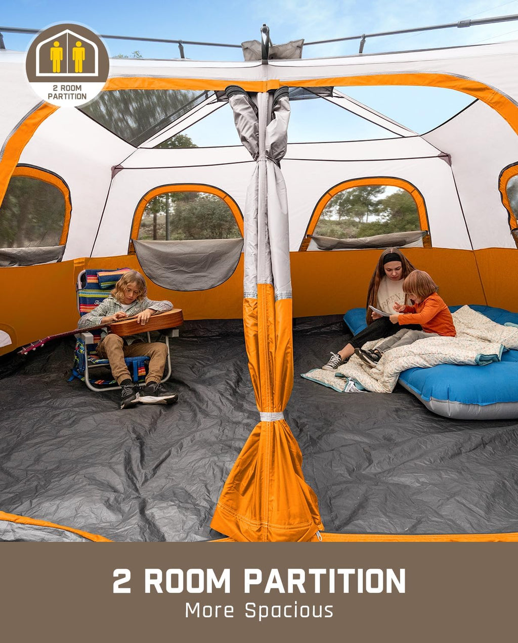 Portable camping tent for 4/6/8/10 people with instant cabin and rainproof and windproof
